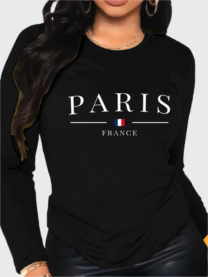 Casual Paris Alphabet Print Crew Neck Long Sleeve T-Shirt