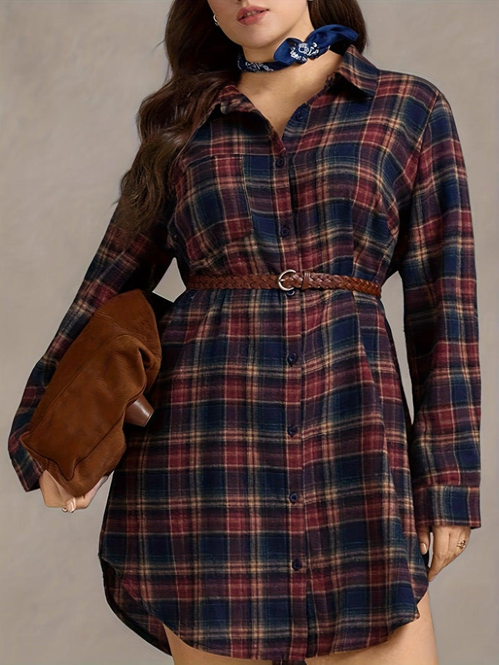 Women's Plus Size Casual Plaid Shirt Dress