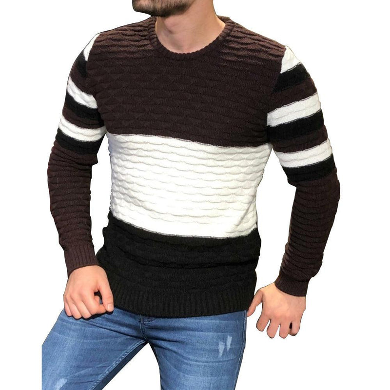 Men's Color Matching Pit Striped Muscular Men's Sweater-Shirts-Bennys Beauty World