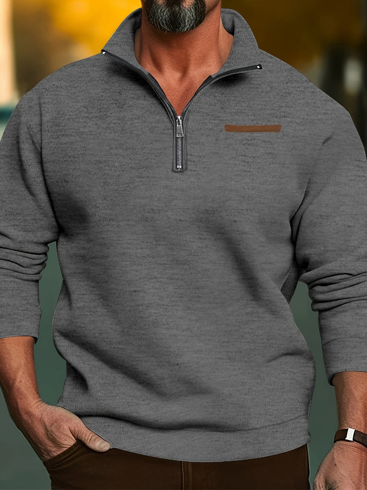 Men's Long Sleeve Lapel Quarter Zip Sweater Shirt-Shirt-Bennys Beauty World