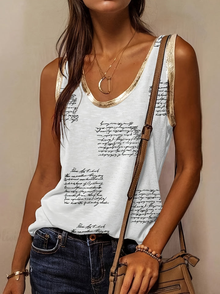 Print Crew Neck Tank Top-Bennys Beauty World