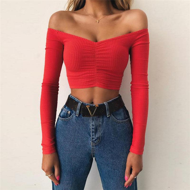 Long Sleeve Off Shoulder Ladies Tops-blouse-Bennys Beauty World