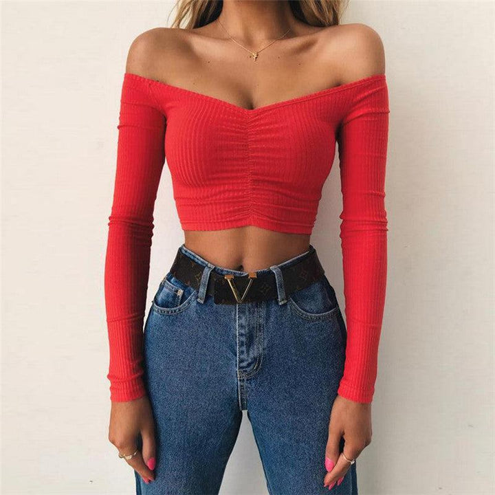 Long Sleeve Off Shoulder Ladies Tops-blouse-Bennys Beauty World