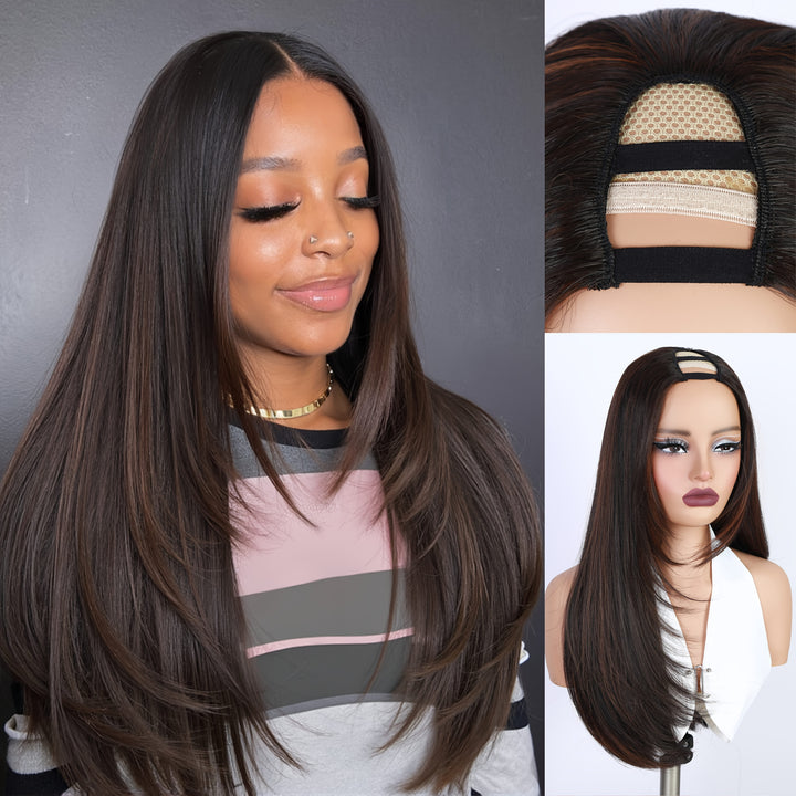 24" Heat Resistant Synthetic Glueless U/V Part Wig