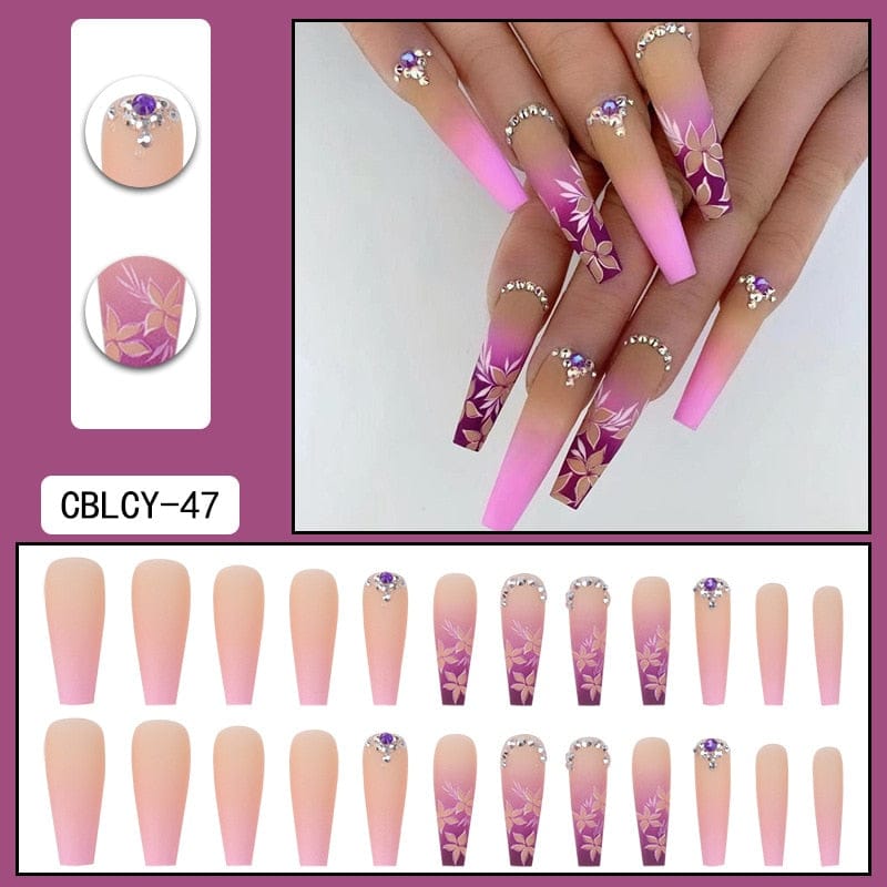 1Kit Gradient Ramp Purple Nail Tips Long Square Ballerina Luxury Nails BENNYS 