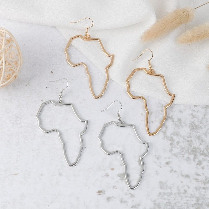 1Pair Cute Alloy Gold Silver Africa Map Hook Drop Earrings For Women Bennys Beauty World