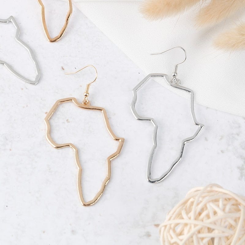 1Pair Cute Alloy Gold Silver Africa Map Hook Drop Earrings For Women Bennys Beauty World