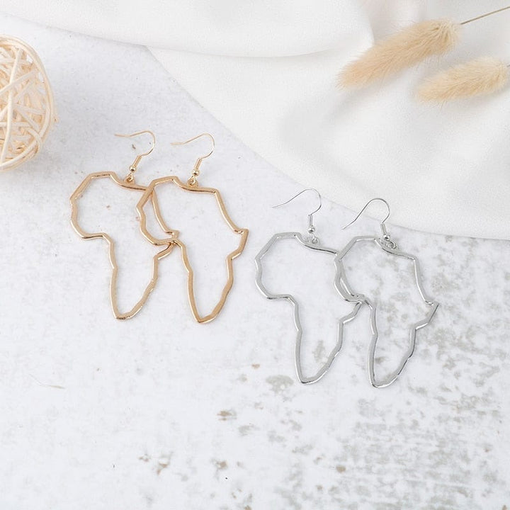 1Pair Cute Alloy Gold Silver Africa Map Hook Drop Earrings For Women Bennys Beauty World