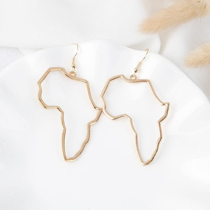 1Pair Cute Alloy Gold Silver Africa Map Hook Drop Earrings For Women Bennys Beauty World