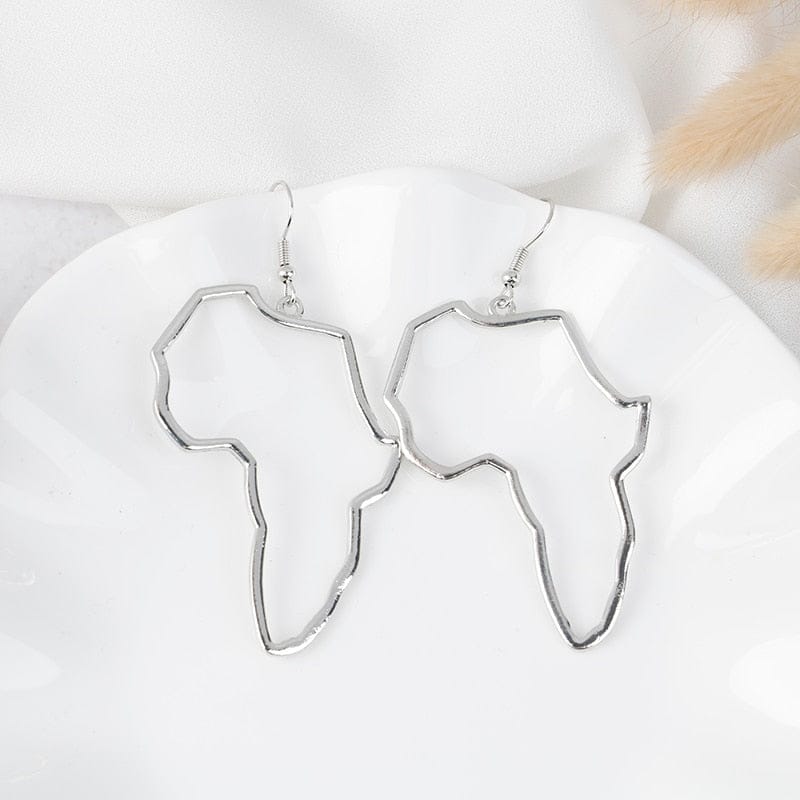 1Pair Cute Alloy Gold Silver Africa Map Hook Drop Earrings For Women Bennys Beauty World