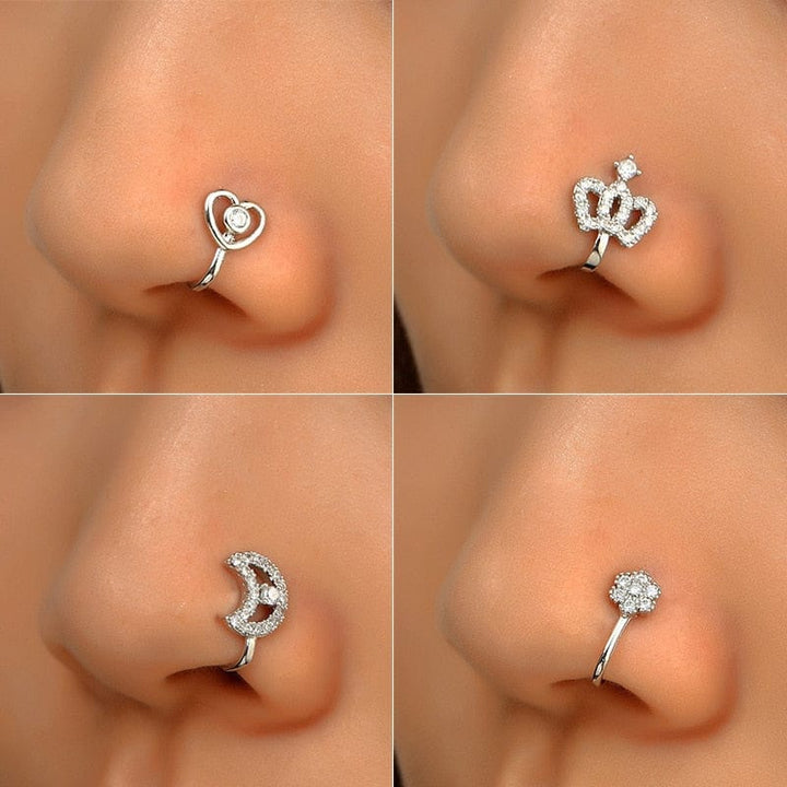 1Pc Copper Fake Piercing Nose Ring Heart Star Crown Clip On Nose Ear Clip Bennys Beauty World