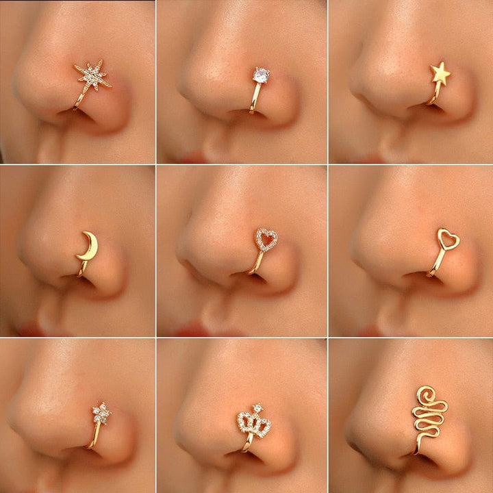 1Pc Copper Fake Piercing Nose Ring Heart Star Crown Clip On Nose Ear Clip Bennys Beauty World