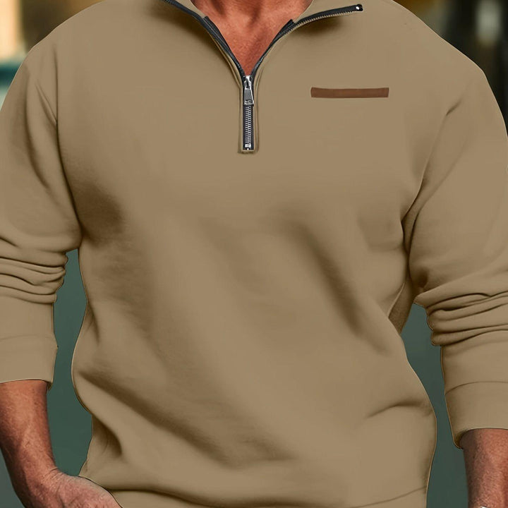 Men's Long Sleeve Lapel Quarter Zip Sweater Shirt-Shirt-Bennys Beauty World