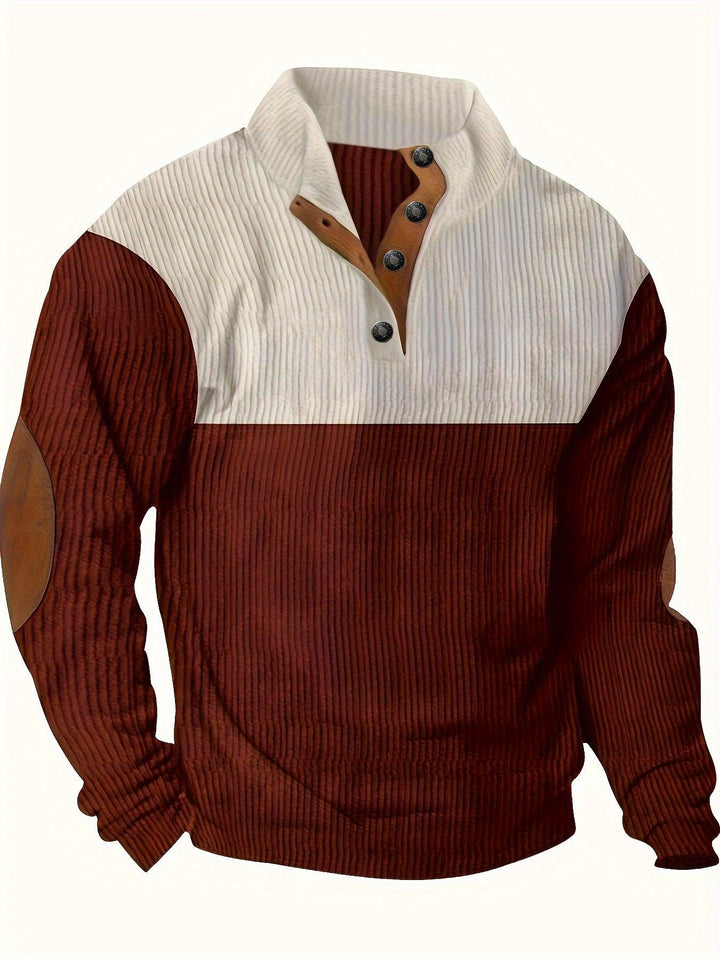 Men's Trendy Patchwork Long Sleeve Henley Shirt-Bennys Beauty World