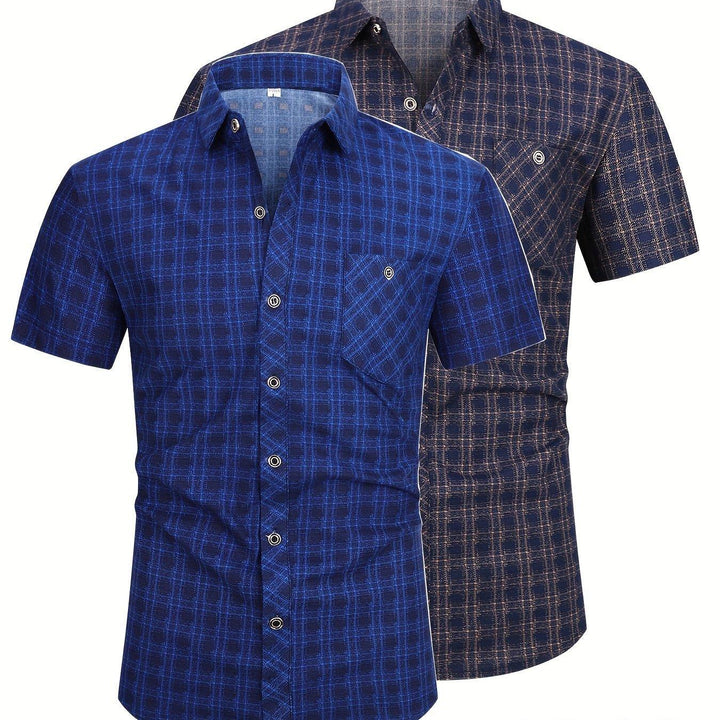 Set of 2 Short-Sleeve Checkered Shirts with Buttons