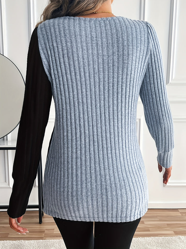Casual Square Neck Long Sleeve T-Shirt For Women-T-Shirt-Bennys Beauty World