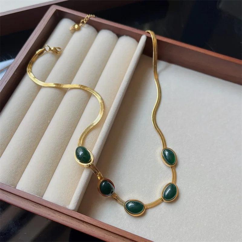 Fashion Jewelry Green Stone Crytal Multilayer Necklace For Women-necklace-Bennys Beauty World