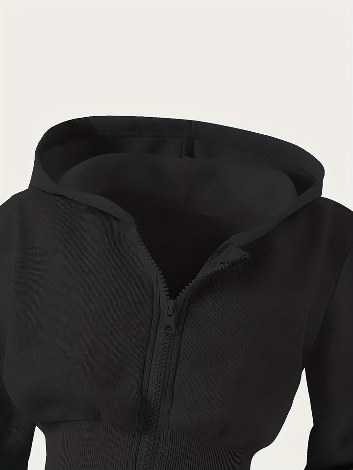 Autumn Girls' Simple Casual Style Knitted Zipper Sweatshirt Hooded Jumpsuit, Perfect for Outdoor