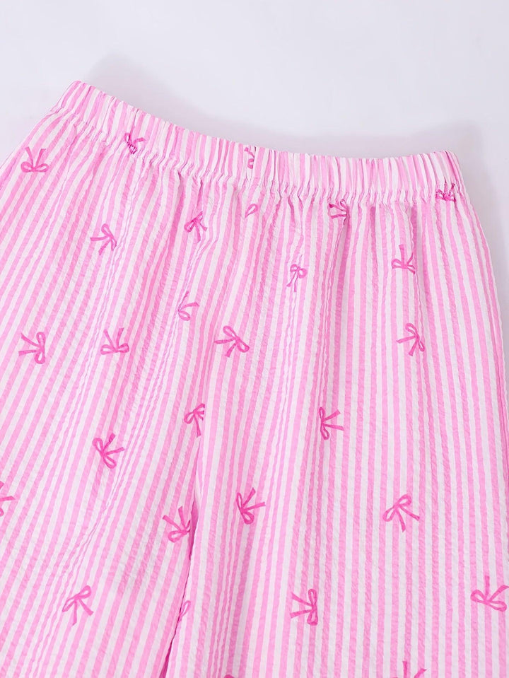 Girls' Novelty Striped Bow-Tie Top and Straight-Leg Pants