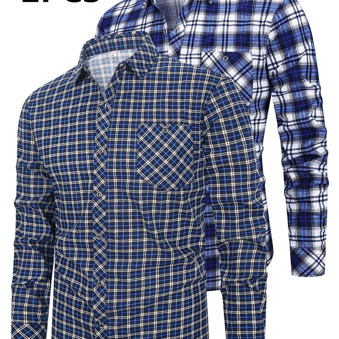 2 pcs Men's Long Sleeve Button-Up Shirts