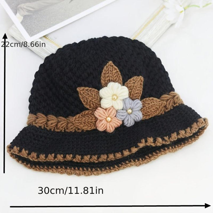 Chic Floral Crochet Bucket Hat - Lightweight Knitted Hats-Bennys Beauty World