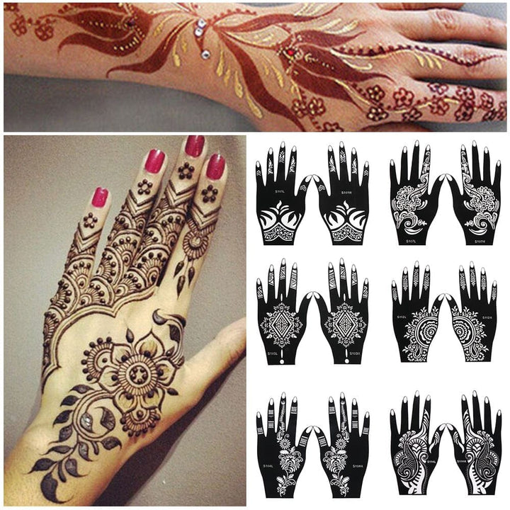 2 Sheets Hand Tattoo Decal Henna Stencil Temporary Bennys Beauty World