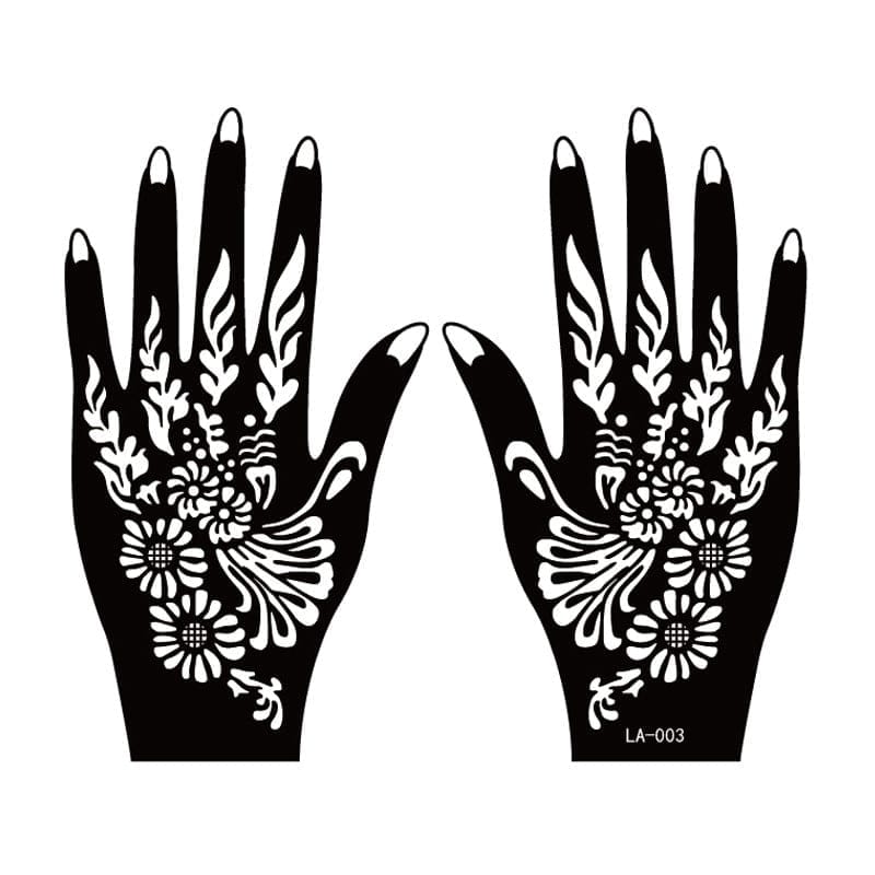 2 Sheets Hand Tattoo Decal Henna Stencil Temporary Bennys Beauty World