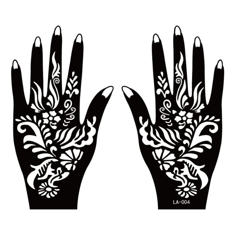 2 Sheets Hand Tattoo Decal Henna Stencil Temporary Bennys Beauty World