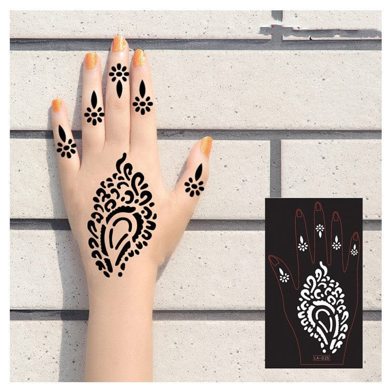 2 Sheets Hand Tattoo Decal Henna Stencil Temporary Bennys Beauty World