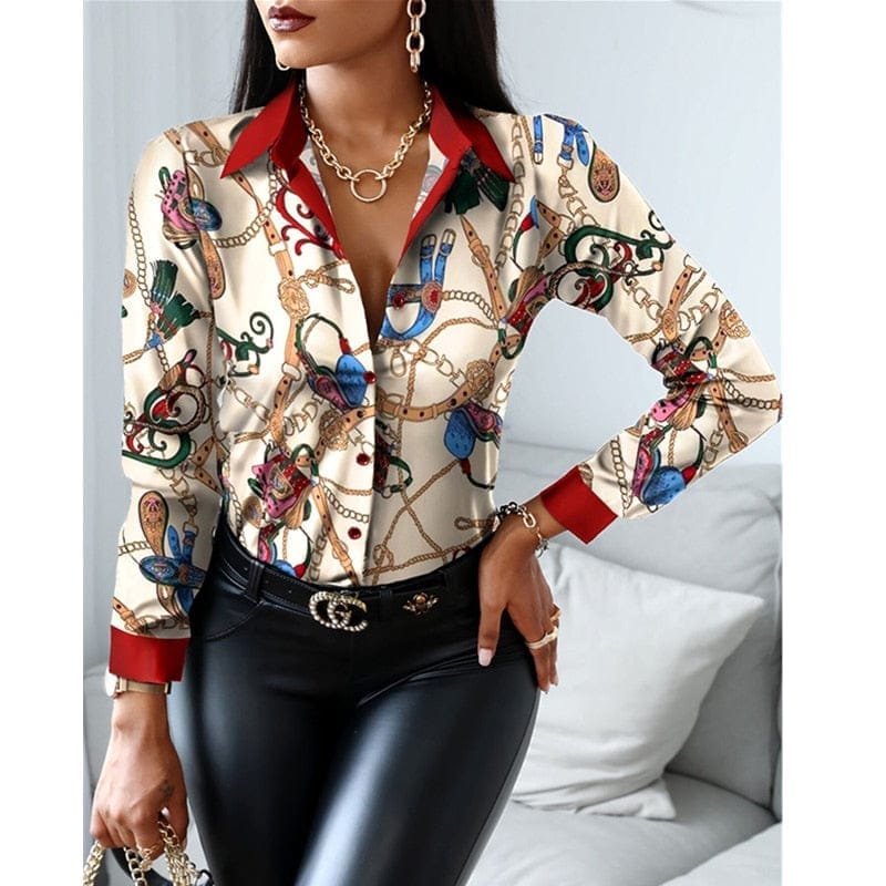 2020 Fashion Trend Women Slim V-neck Shirt Contrast Color Long-sleeved Top Bennys Beauty World