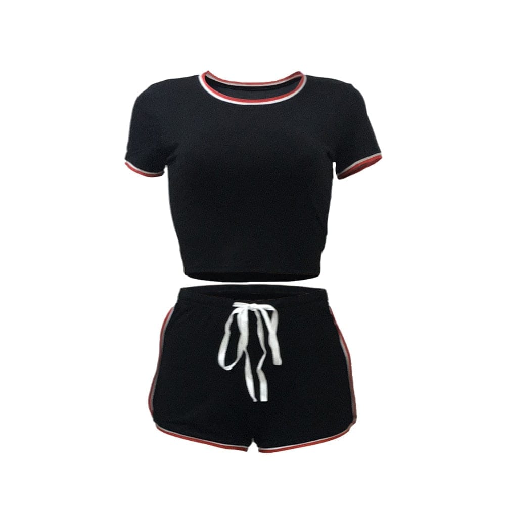 2020 New Women 2Pcs Casual Sports Suit Summer Ladies Striped Short Bennys Beauty World