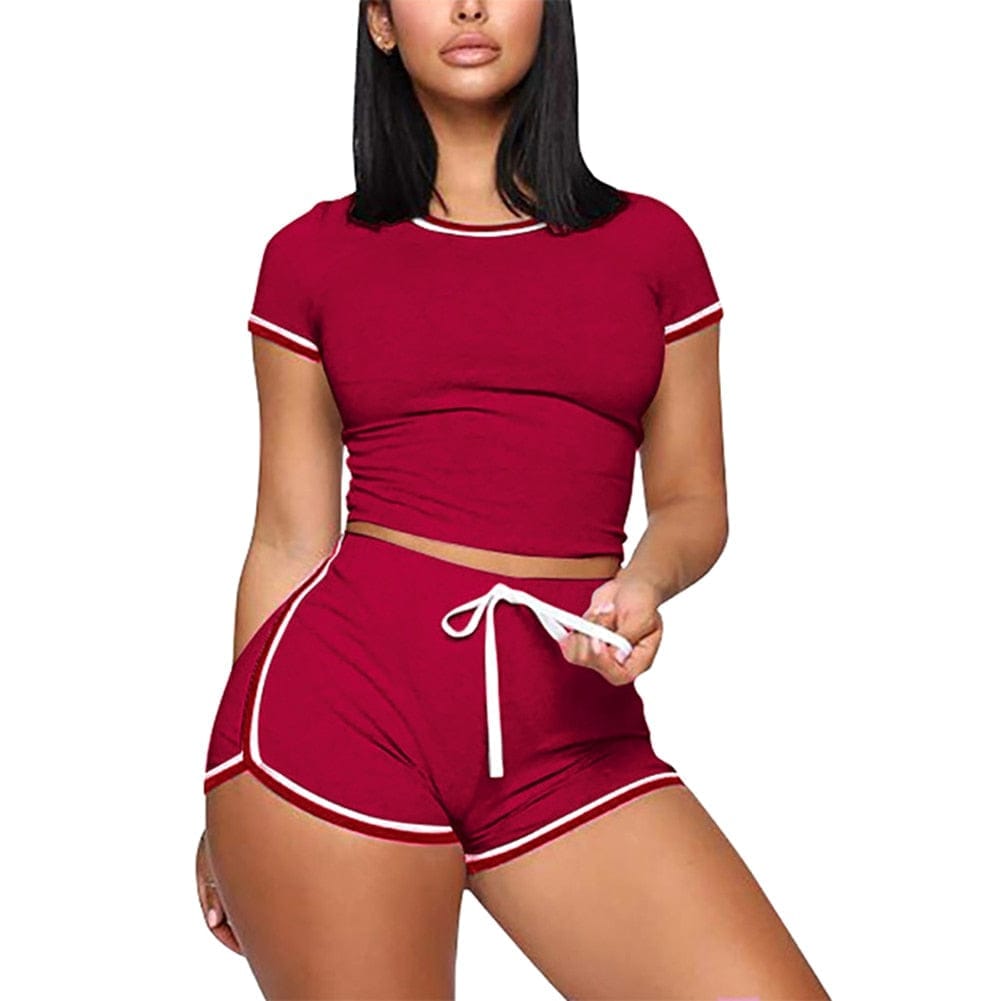 2020 New Women 2Pcs Casual Sports Suit Summer Ladies Striped Short Bennys Beauty World