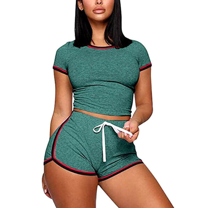 2020 New Women 2Pcs Casual Sports Suit Summer Ladies Striped Short Bennys Beauty World