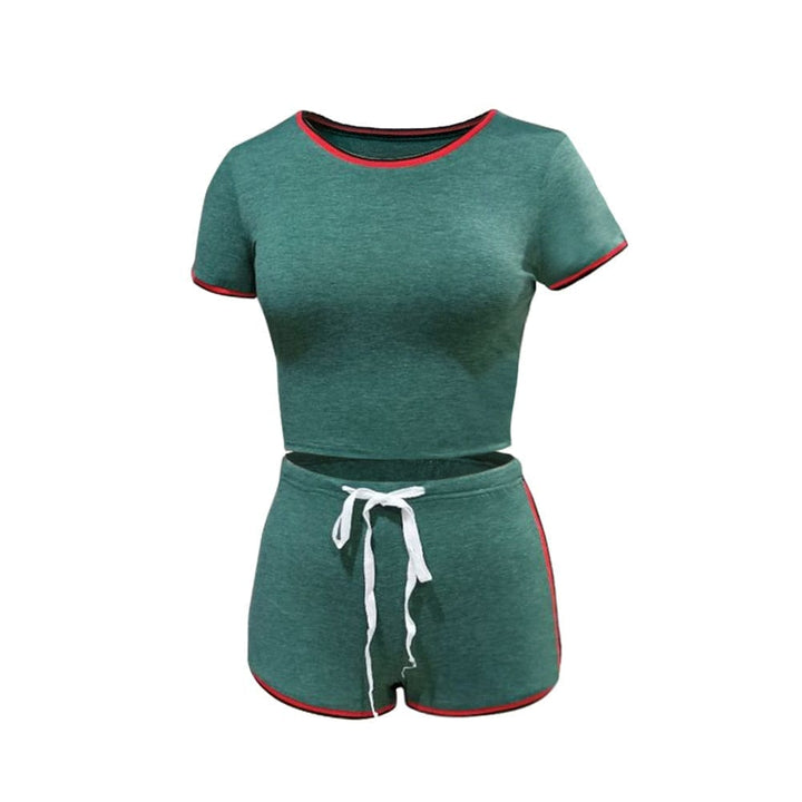 2020 New Women 2Pcs Casual Sports Suit Summer Ladies Striped Short Bennys Beauty World