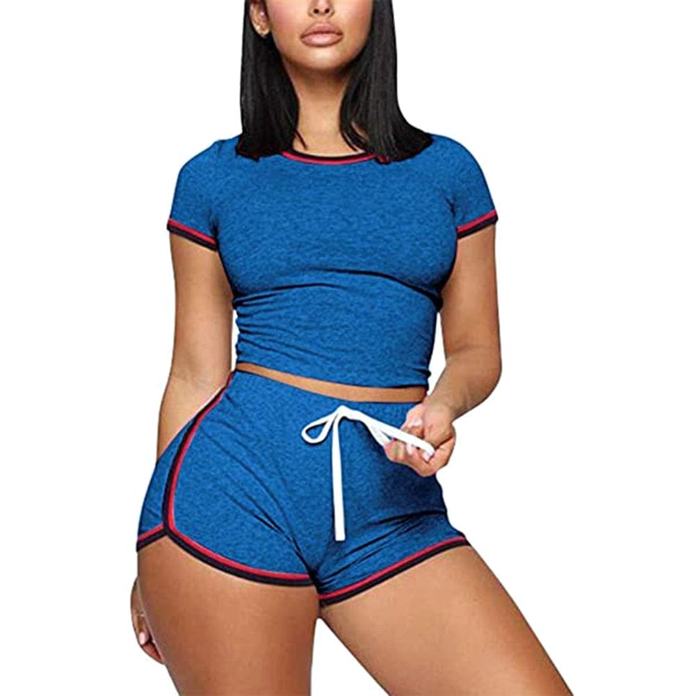 2020 New Women 2Pcs Casual Sports Suit Summer Ladies Striped Short Bennys Beauty World