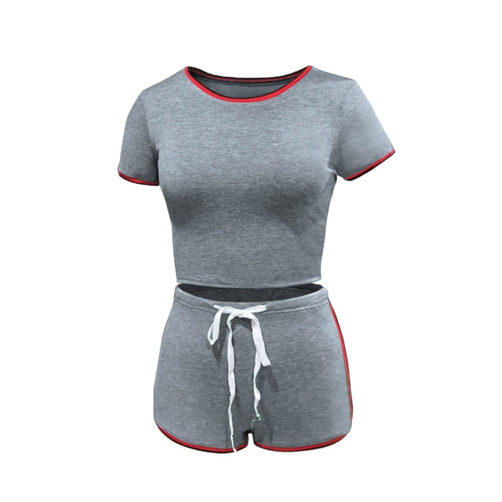 2020 New Women 2Pcs Casual Sports Suit Summer Ladies Striped Short Bennys Beauty World