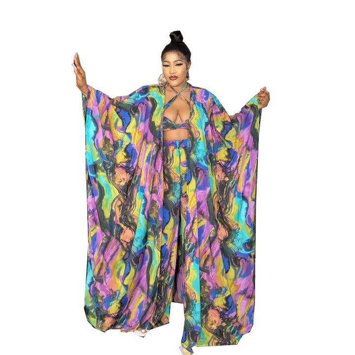 2021 Chic 4 Piece Set European And American Sexy Print New African Abaya Design Bra Top+Pants+Cape Coat+ Scarf Women Sets Dress Bennys Beauty World