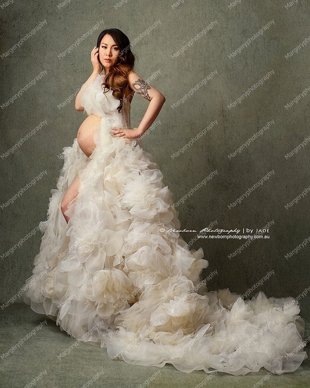 2021 Floral Maternity Gown Strapless Long Train Organza Tulle Bennys Beauty World