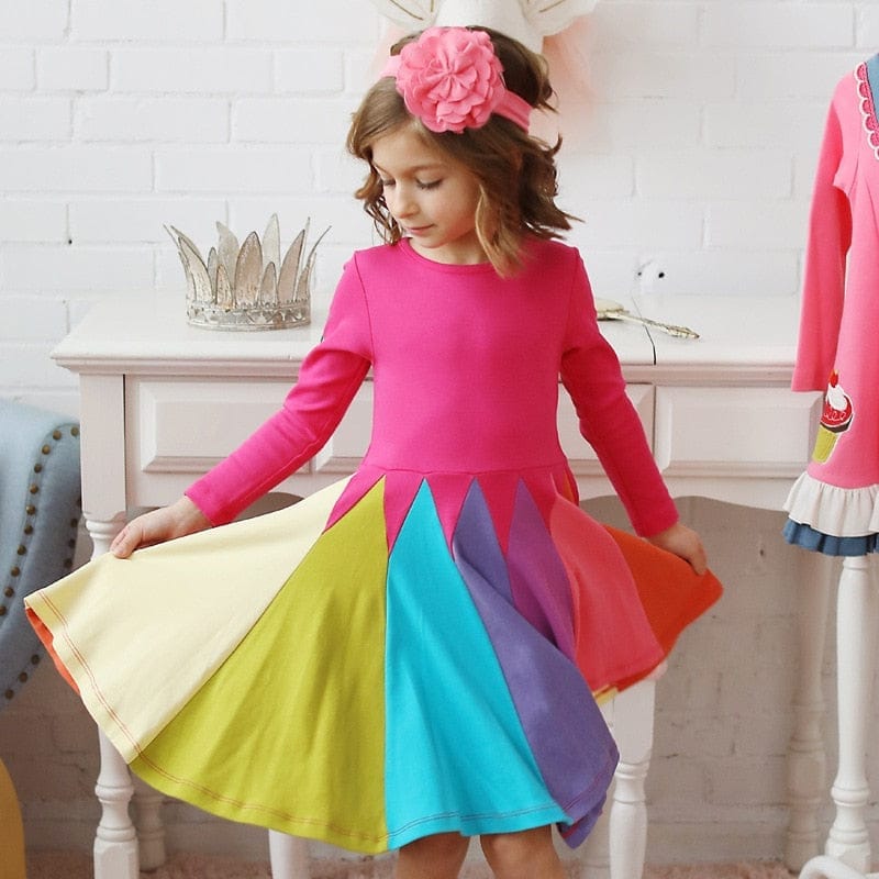 2021 New Kids Long Sleeve Rainbow Color kids clothes Fashion Princess Dresses Bennys Beauty World