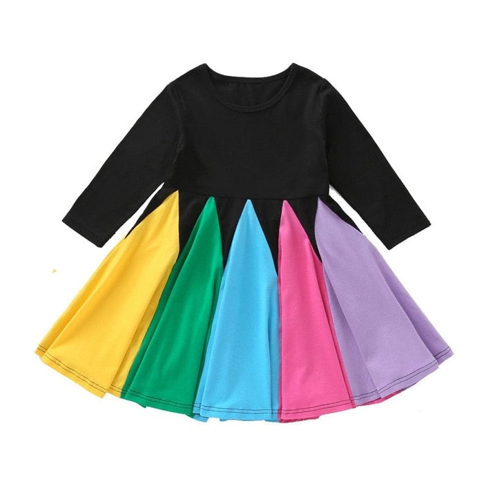 2021 New Kids Long Sleeve Rainbow Color kids clothes Fashion Princess Dresses Bennys Beauty World