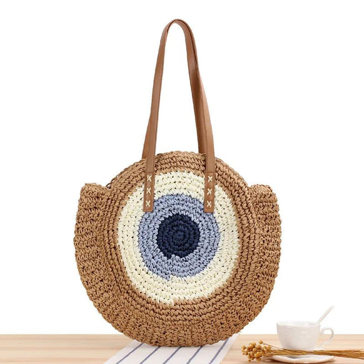 2021 New Round Straw Shoulder Bags Ladies Handbag Tote Bags For Beach Vacation Bennys Beauty World