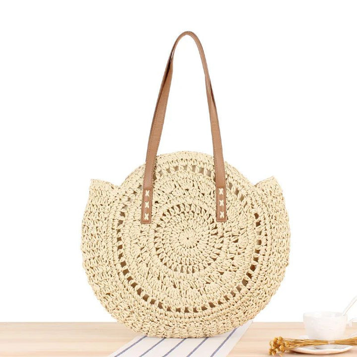 2021 New Round Straw Shoulder Bags Ladies Handbag Tote Bags For Beach Vacation Bennys Beauty World