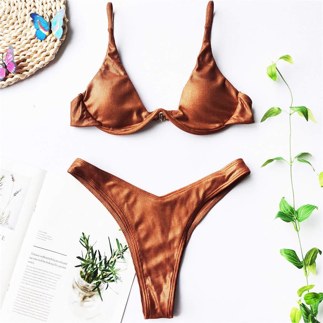 2021 Pu Faux Leather V-bar Underwired Bikini Women's Swimwear Bennys Beauty World