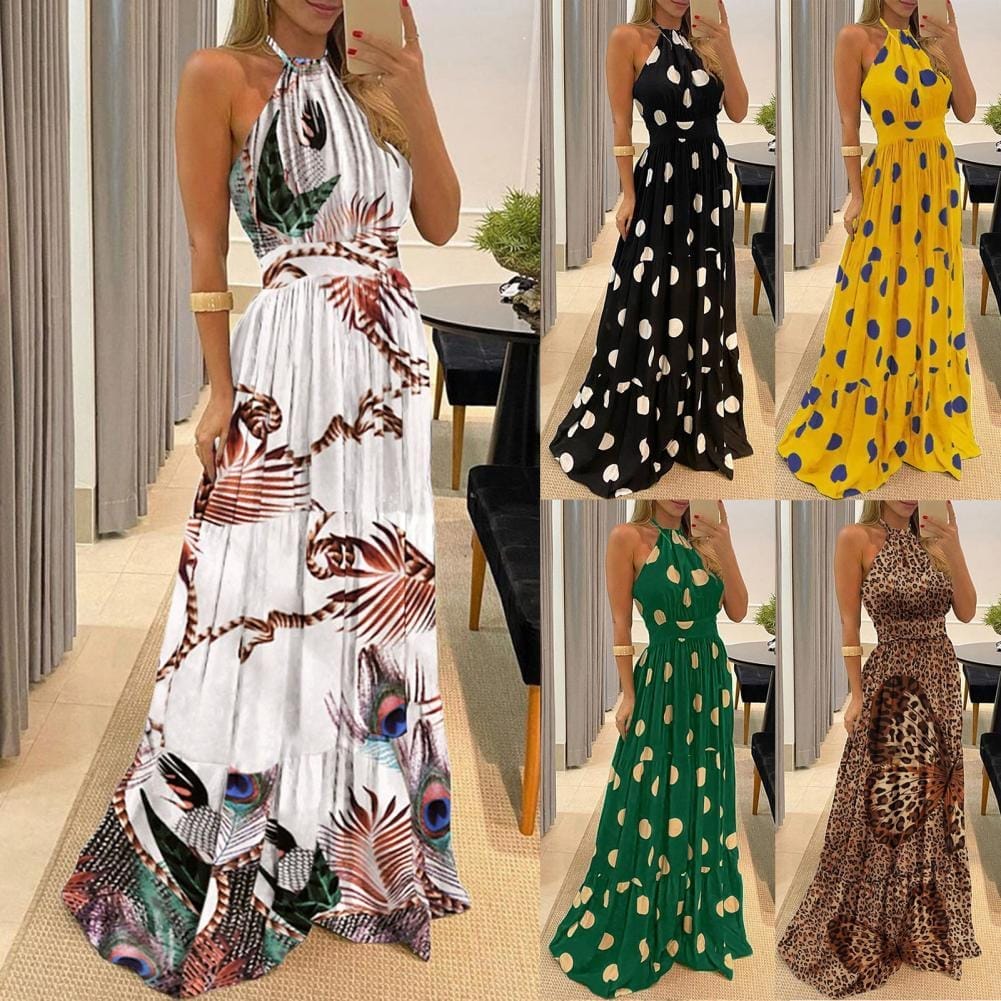 2021 Summer Sexy Women Elegant Polka Dot Print Boho Maxi Dresses Bennys Beauty World