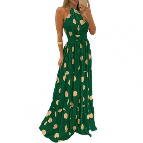 2021 Summer Sexy Women Elegant Polka Dot Print Boho Maxi Dresses Bennys Beauty World