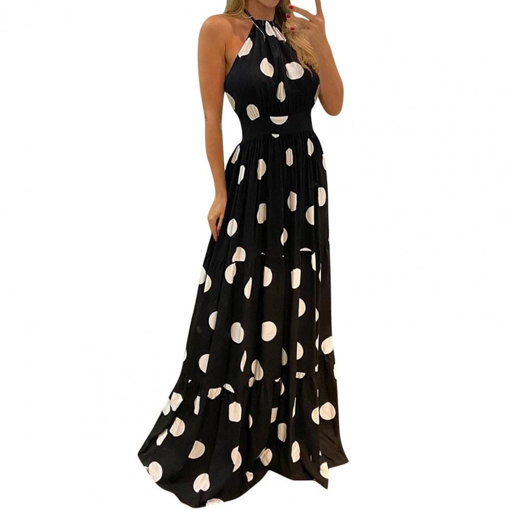 2021 Summer Sexy Women Elegant Polka Dot Print Boho Maxi Dresses Bennys Beauty World