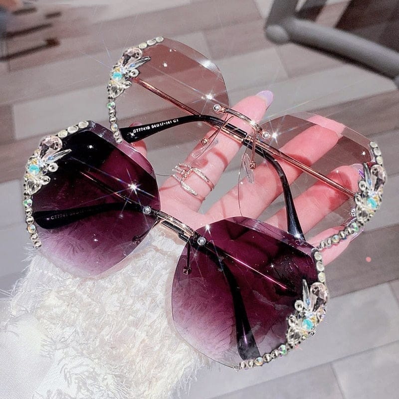 2022 Luxury Brand Design Vintage Rimless Rhinestone Sunglasses Women Men Fashion Gradient Lens Sun Glasses Shades for Female Bennys Beauty World