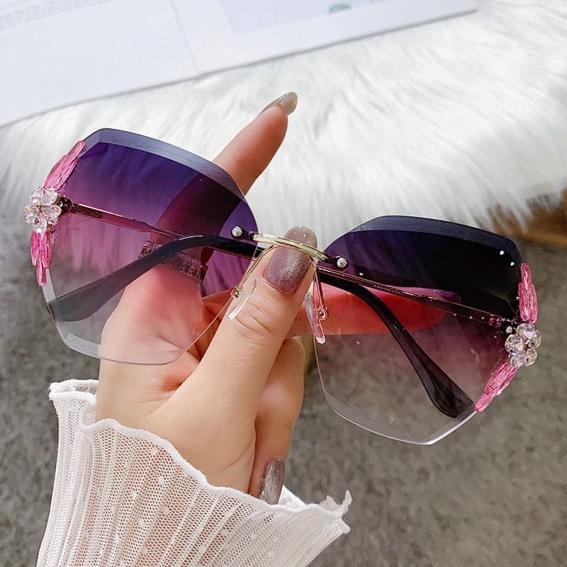 Luxury Brand Design Vintage Rimless Rhinestone Sunglasses For Women Bennys Beauty World