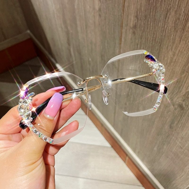 2022 Luxury Brand Design Vintage Rimless Rhinestone Sunglasses