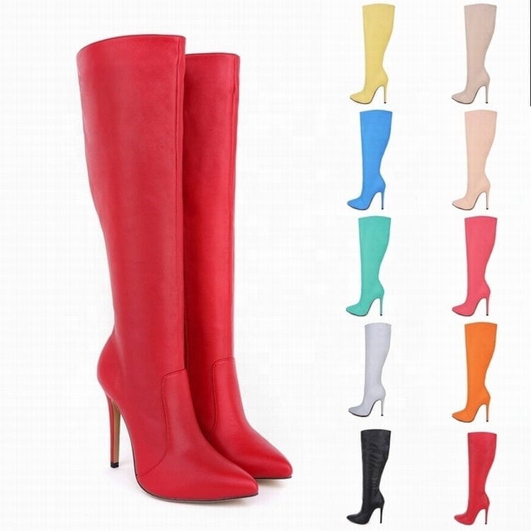 2022 P Leather Boots Women's Solid Color Long Boots Bennys Beauty World